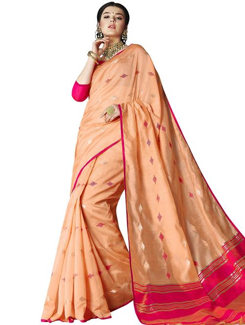 women's self design peach colored saree with blouse - 20349102 - Very Small Image - 1