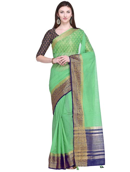 light green solid with bordered saree with blouse - 20349130 - Very Small Image - 1