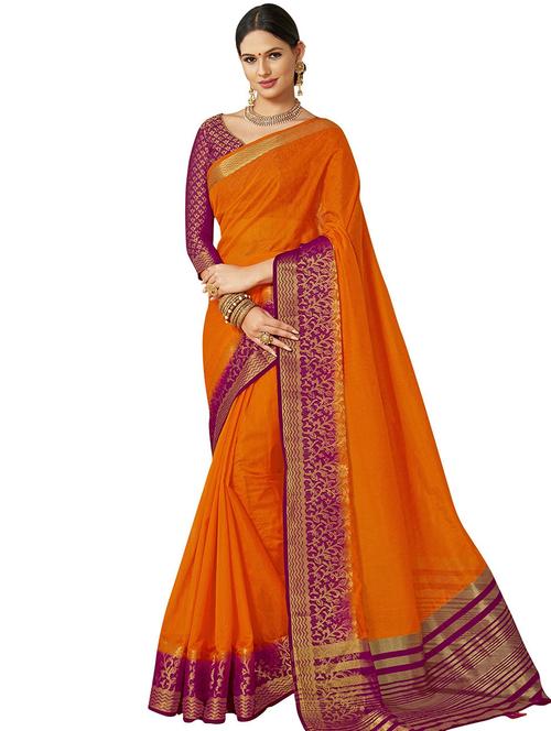 orange colored bordered saree with blouse - 20349131 - Very Small Image - 1