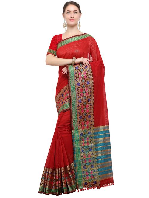red solid with bordered saree with blouse - 20349176 - Very Small Image - 1