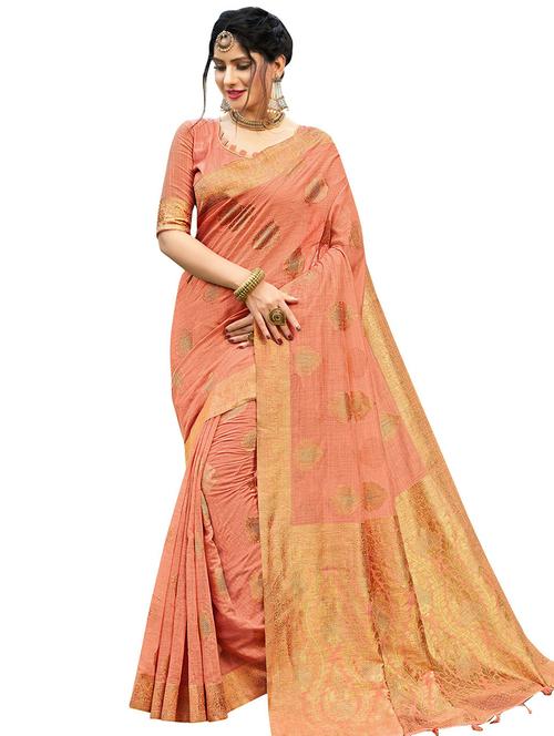 peach self design banarasi saree - 20349225 - Very Small Image - 1
