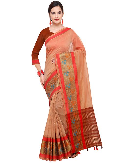 women's self design peach colored saree with blouse - 20349274 - Very Small Image - 1