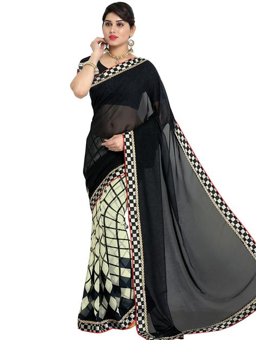 checkered half & half saree with blouse - 20349275 - Very Small Image - 1