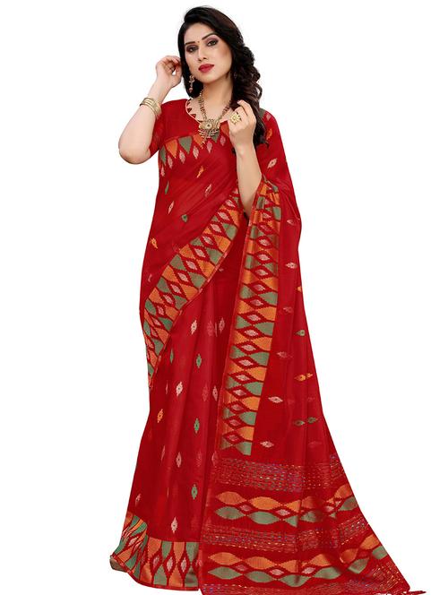 red self design chanderi saree with blouse - 20349280 - Very Small Image - 1
