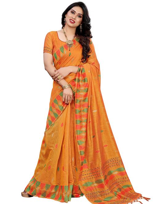 orange colored chanderi saree with blouse - 20349281 - Very Small Image - 1