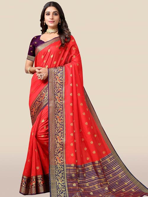 red colored bordered saree with blouse - 20349301 - Very Small Image - 1