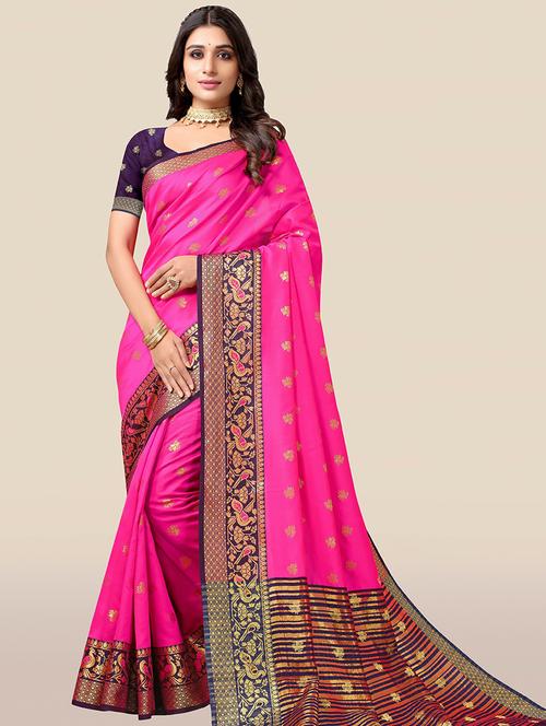 pink colored bordered saree with blouse - 20349302 - Very Small Image - 1