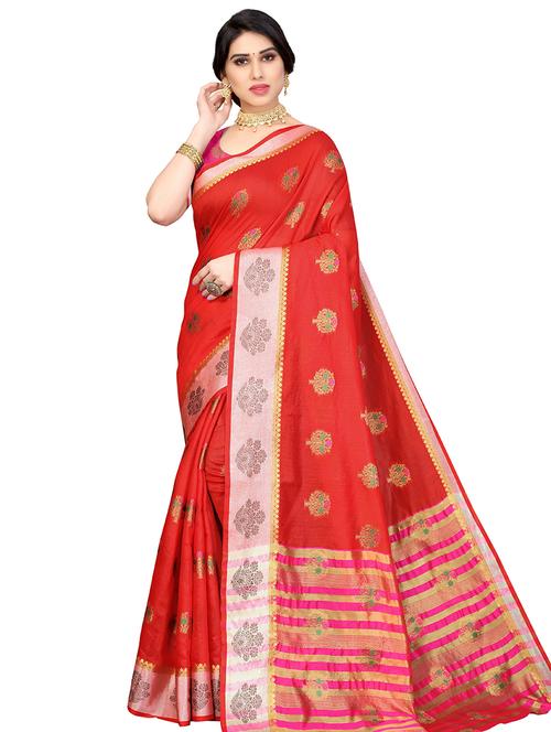 red self design bordered saree with blouse - 20349312 - Very Small Image - 1