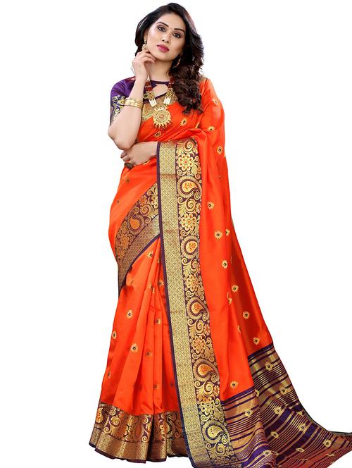 orange colored bordered saree with blouse - 20349328 - Very Small Image - 1