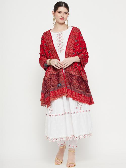 red self designed reversible shawl - 20349369 - Very Small Image - 1