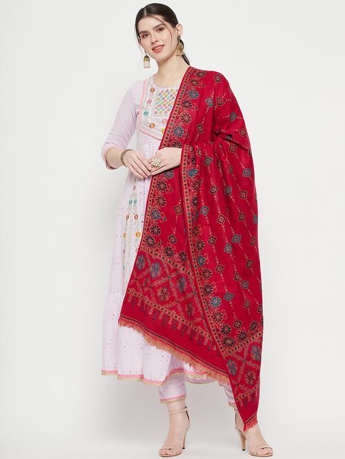 red self designed reversible shawl - 20349381 - Very Small Image - 1