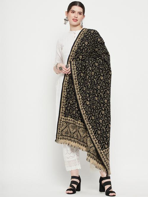 black self designed reversible shawl - 20349401 - Very Small Image - 1