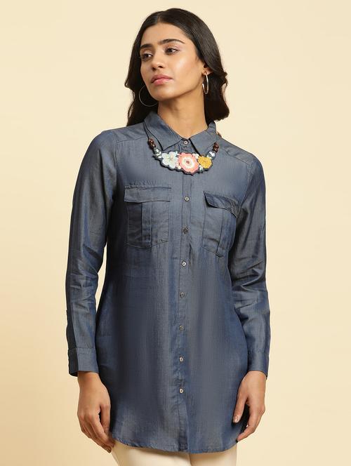 women blue denim shirt - 20349629 - Very Small Image - 1