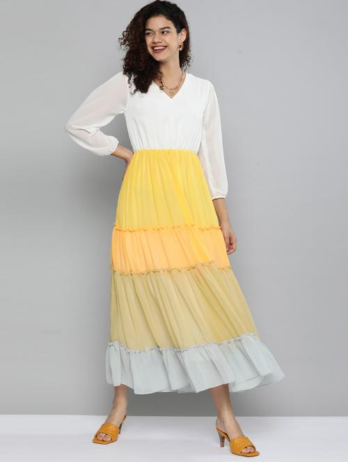 women colourblocked tiered dress - 20349953 - Very Small Image - 1