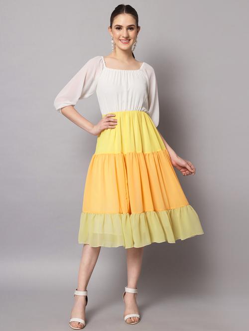 color blocked off shoulder tiered dress - 20349954 - Very Small Image - 1