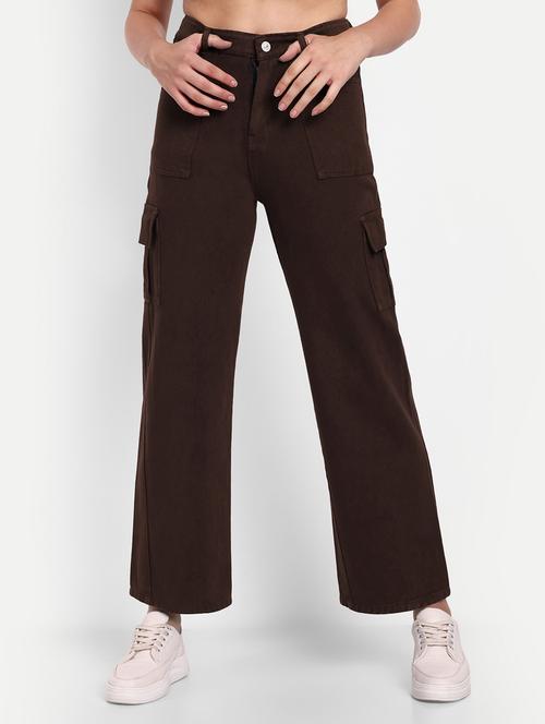 women plain brown cargos - 20350061 - Very Small Image - 1