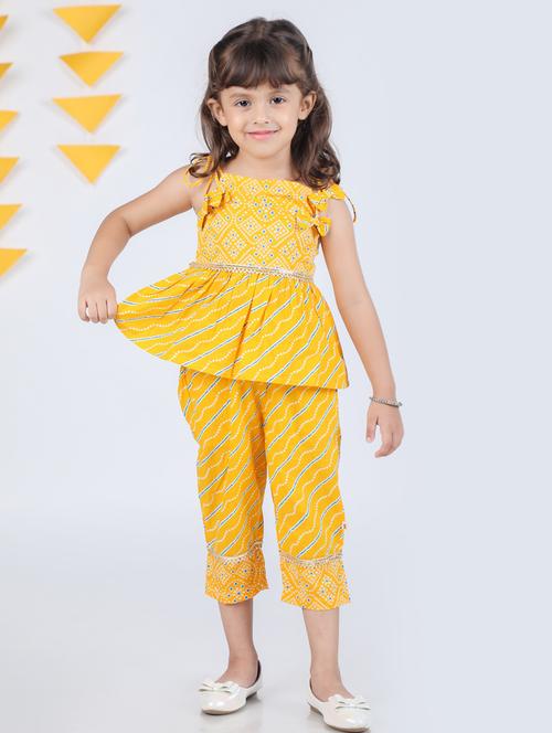yellow bandhani print kurta pant set - 20350252 - Very Small Image - 1