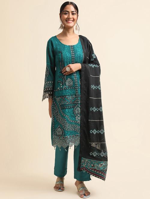 embroidered semi-stitched suit set - 20350579 - Very Small Image - 1