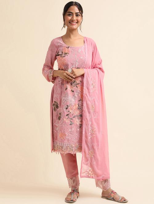 embroidered semi-stitched suit set - 20350581 - Very Small Image - 1
