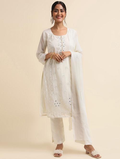 embroidered semi-stitched suit set - 20350585 - Very Small Image - 1