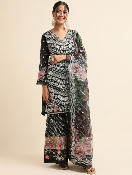 embroidered semi-stitched suit set - 20350594 - Very Small Image - 1
