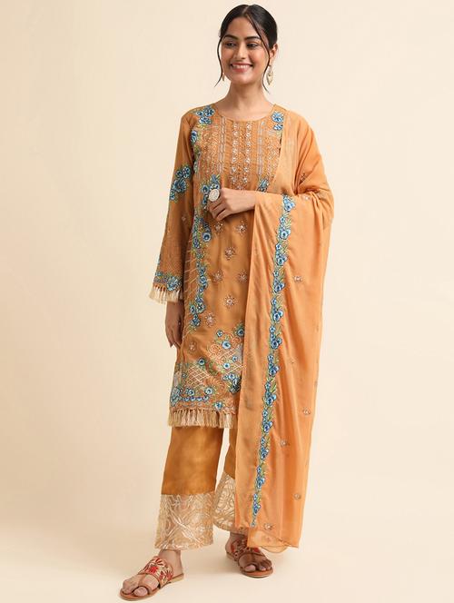 embroidered semi-stitched suit set - 20350595 - Very Small Image - 1