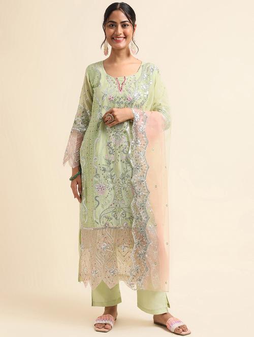 embroidered semi-stitched suit set - 20350597 - Very Small Image - 1