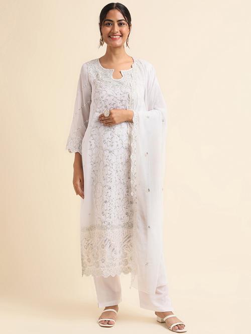 embroidered semi-stitched suit set - 20350599 - Very Small Image - 1