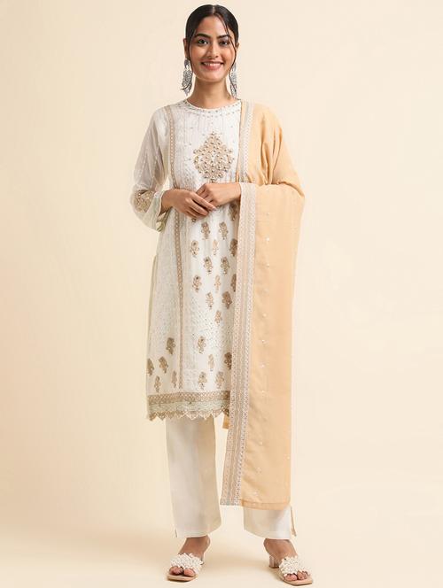 embroidered semi-stitched suit set - 20350607 - Very Small Image - 1