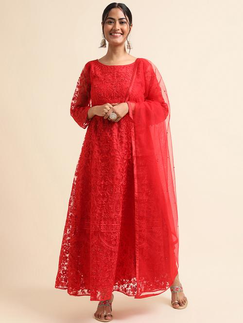 embroidered semi-stitched suit set - 20350609 - Very Small Image - 1
