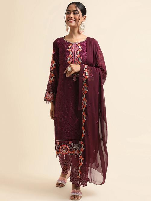 embroidered semi-stitched suit set - 20350740 - Very Small Image - 1