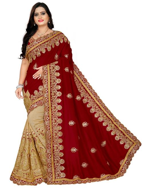 maroon colored half and half saree - 20351087 - Very Small Image - 1