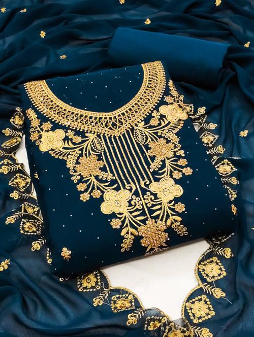 teal colored unstiched dress - 20351363 - Very Small Image - 1