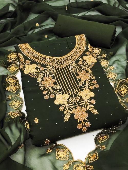 olive colored unstiched dress - 20351426 - Very Small Image - 1