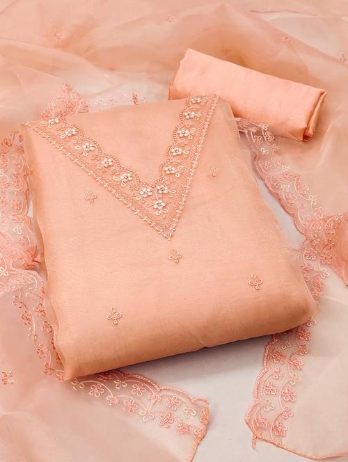 peach colored unstiched dress - 20351521 - Very Small Image - 1