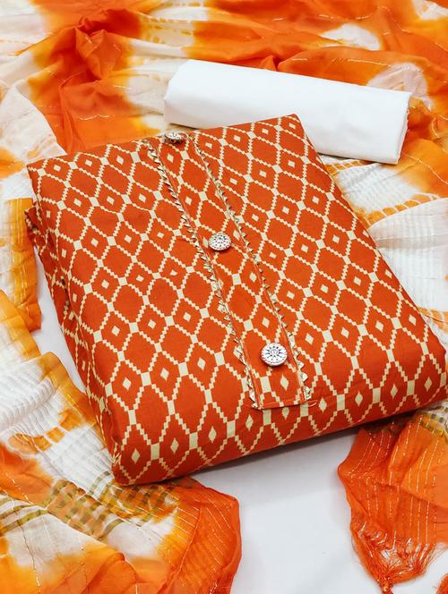 orange colored unstiched dress - 20351652 - Very Small Image - 1