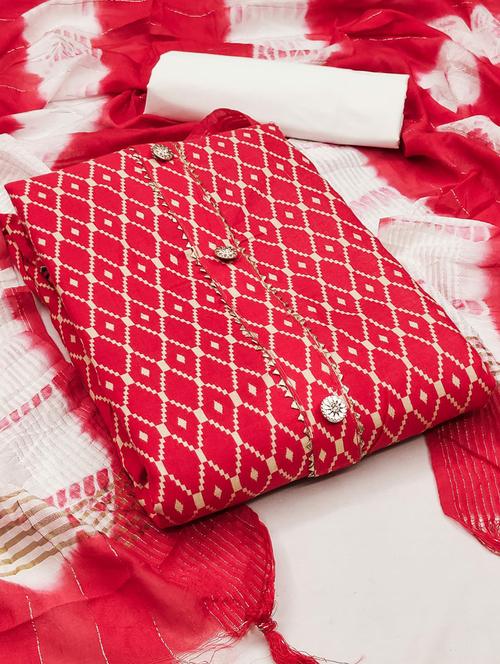 red colored unstiched dress - 20351654 - Very Small Image - 1