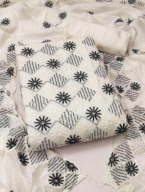 off white colored unstiched dress - 20351678 - Very Small Image - 1