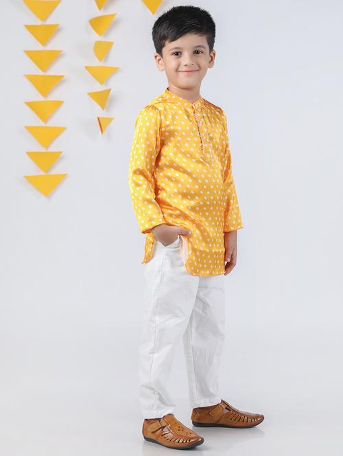 yellow bandhani print kurta set - 20351893 - Very Small Image - 1