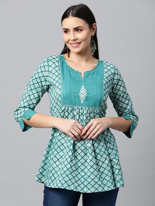 light blue printed notch neck a line tunic - 20352295 - Very Small Image - 1