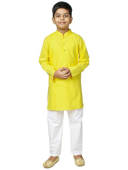 yellow solid mandarian neck kurta pajama set - 20353844 - Very Small Image - 1