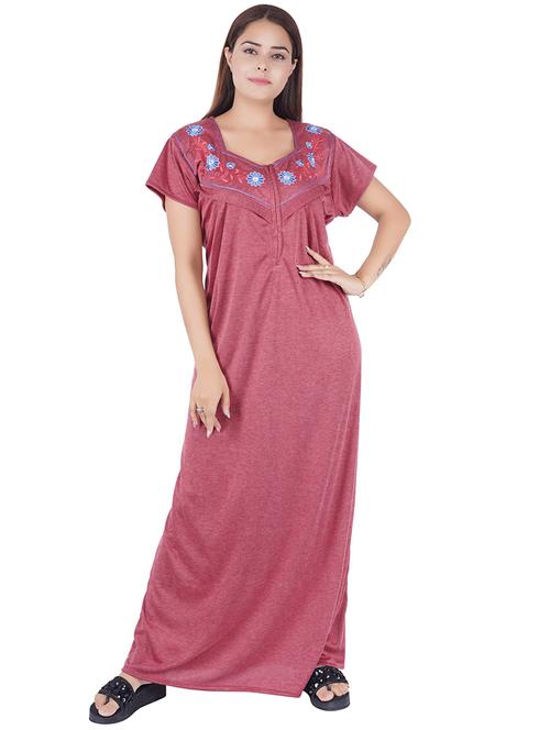 pink solid with work short sleeves nighty - 20354554 - Very Small Image - 1