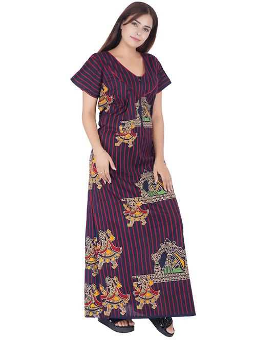 navy blue printed short sleeves nighty - 20354561 - Very Small Image - 1
