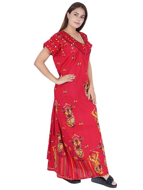 red printed short sleeves nighty - 20354565 - Very Small Image - 1