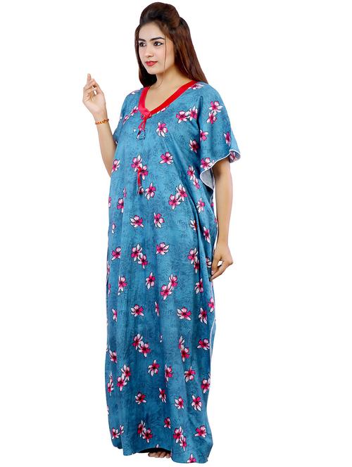blue floral print short sleeves nighty - 20354630 - Very Small Image - 1