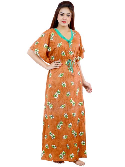 orange floral print short sleeves nighty - 20354631 - Very Small Image - 1