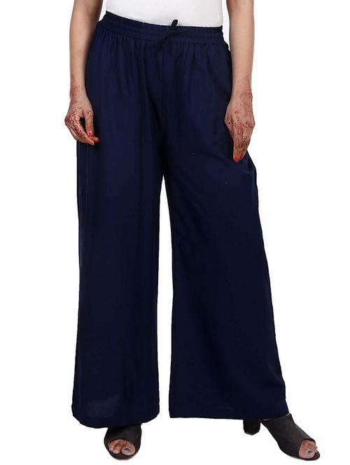 blue solid relaxed fit palazzo - 20354897 - Very Small Image - 1