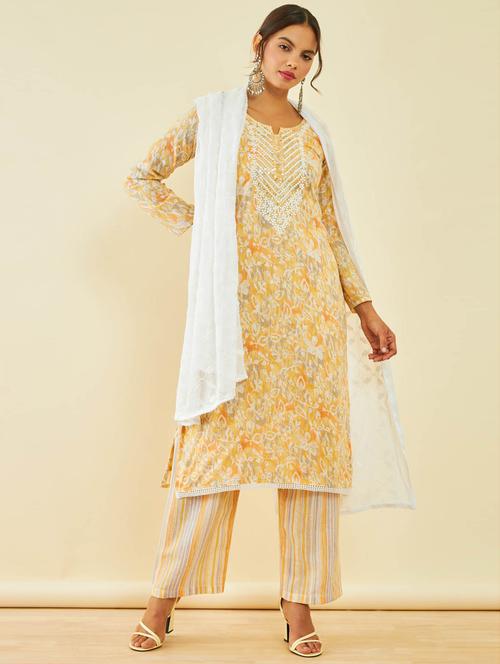 women yellow a-line unstitched suit - 20354946 - Very Small Image - 1