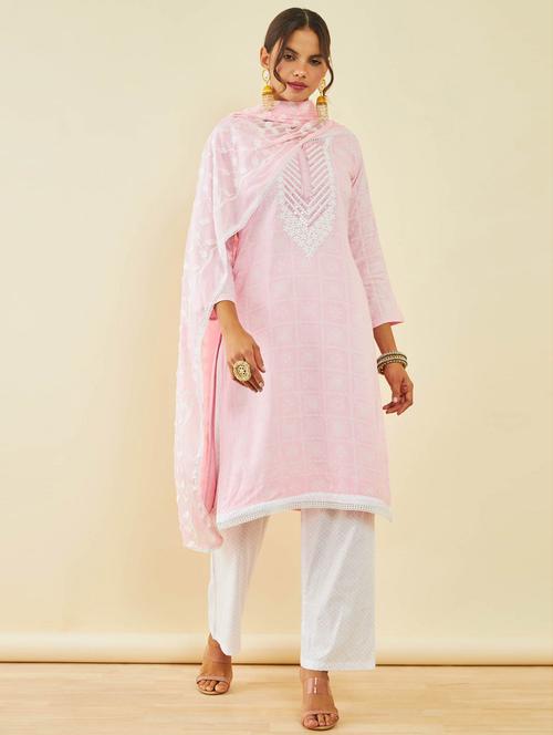 women pink a-line unstitched suit - 20354947 - Very Small Image - 1