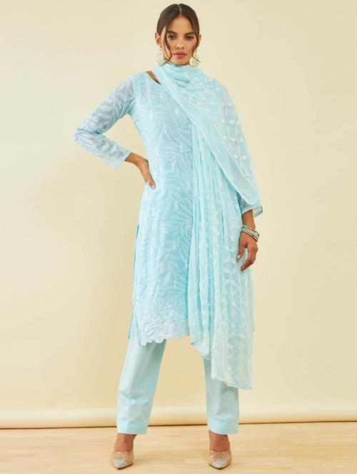 women blue a-line unstitched suit - 20354949 - Very Small Image - 1